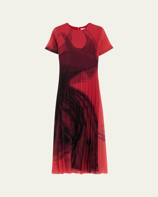 Dancing Pleat Short-Sleeve Pleated Midi Dress
